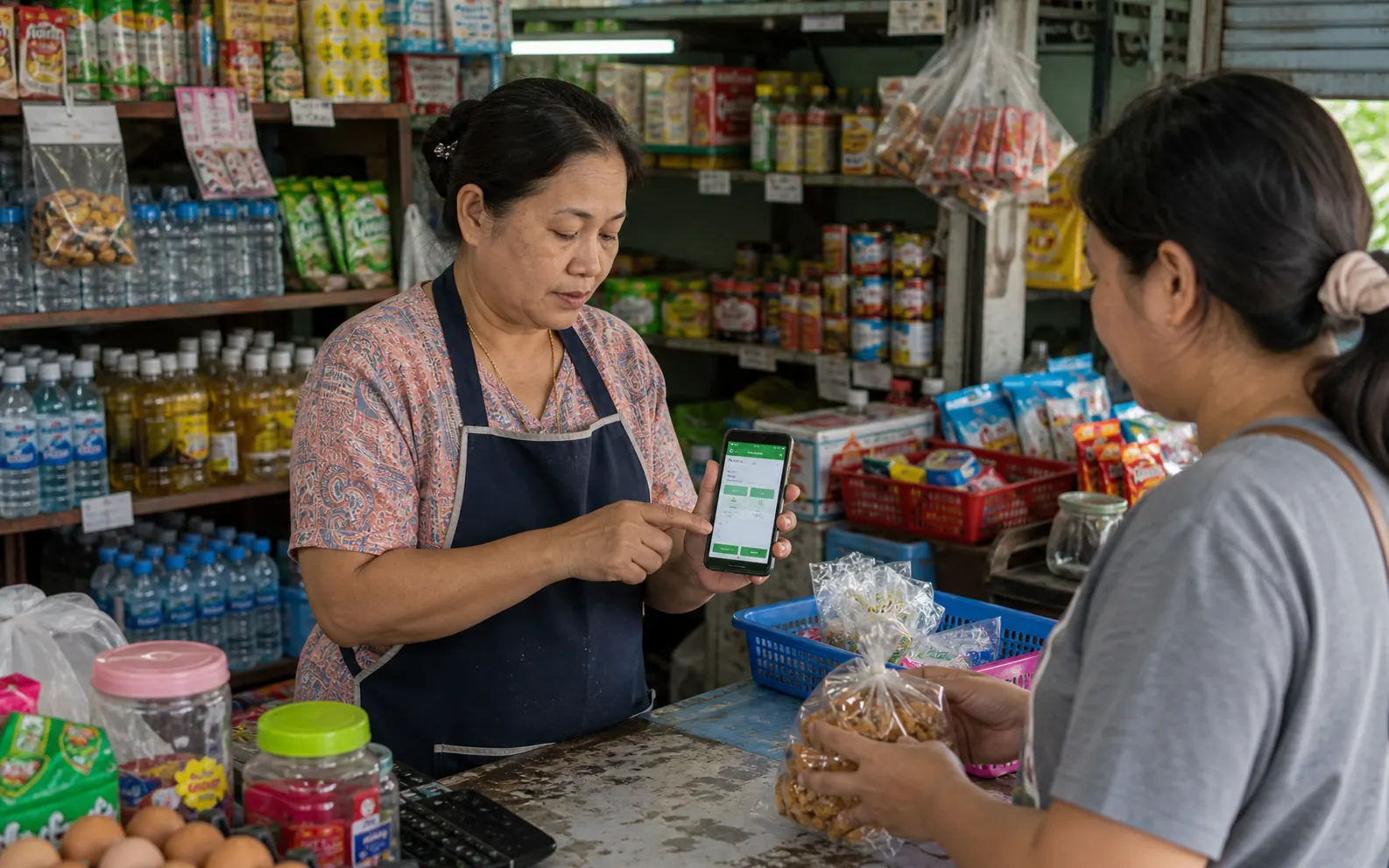 เจ้าของร้านไทยใช้โทรศัพท์มือถือเป็นระบบขายหน้าร้าน
